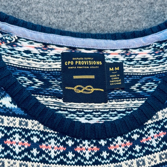 CPO Provisions Mens Fair Isle Sweater Blue Patterned Knit Crew Neck Medium NWOT - Picture 3 of 7